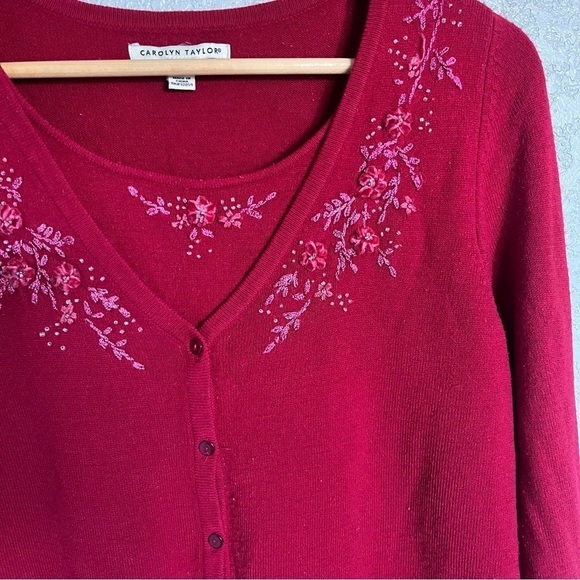 Carolyn Taylor 90s Vintage Button Up Cardigan Deep Red Women’s Size Medium - Picture 3 of 5